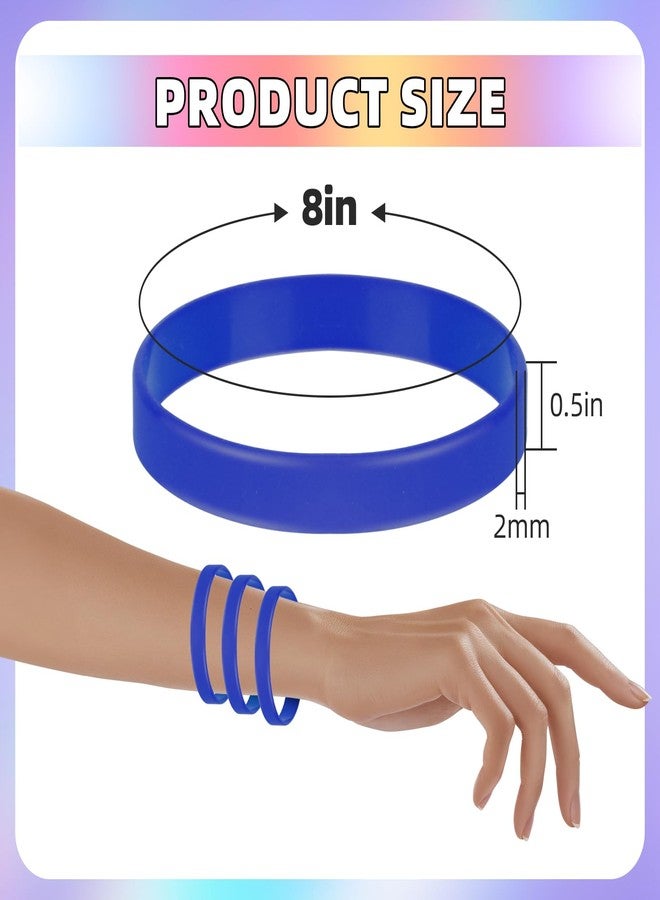MATEPLUS 100 Pcs Blank Silicone Wristbands, Graduation Elastic Bracelet Bulk Rubber Bracelets For Men Women And Teens-Blue - Image 3
